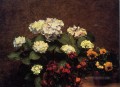 Hydrangias Cloves and Two Pots of Pansies flower painter Henri Fantin Latour